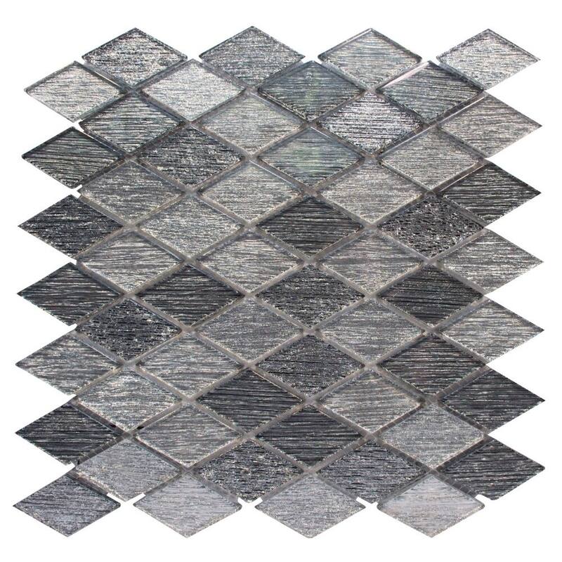 Cosmos Rhombus 12in x 12in Silver Glass Backsplash Wall Tile - 4 x 4 Sample