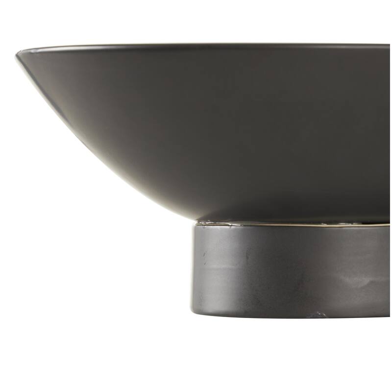 Ceramic Wide Decorative Bowl with Elevated Base - Black or White - Roche River Decor