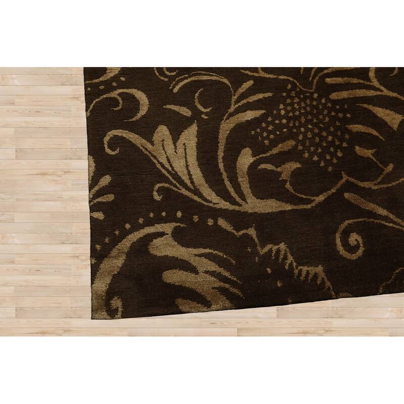 Hand Knotted Olive Tibetan Wool & Silk Transitional Oriental Area Rug - 8' x 10'