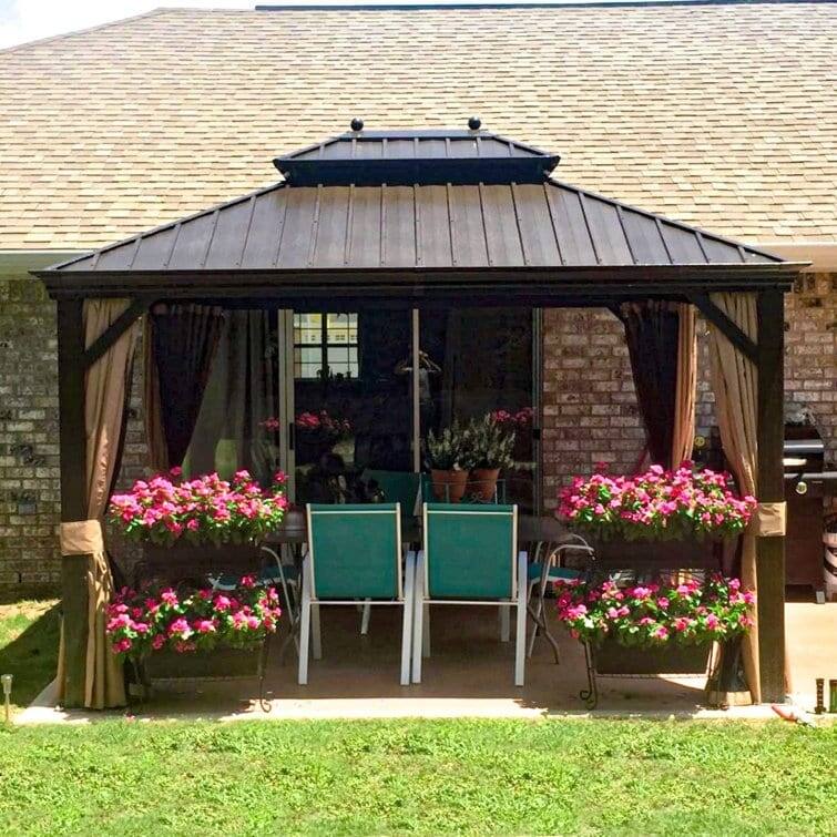 PURPLE LEAF Outdoor Galvanized Steel Roof Aluminum Frame Hardtop Gazebo with Netting,Curtains included