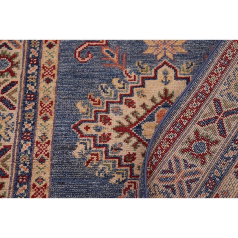 Rustic Kazak Marc Light Blue/Beige Wool Runner - 2'9'' x 9'6''