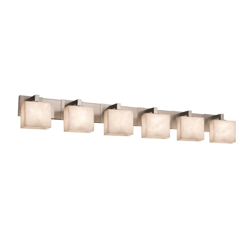 Justice Design Clouds Modular 6-light Brushed Nickel Bath Bar, Clouds Rectangle Shade - Brushed Nickel, Off-White