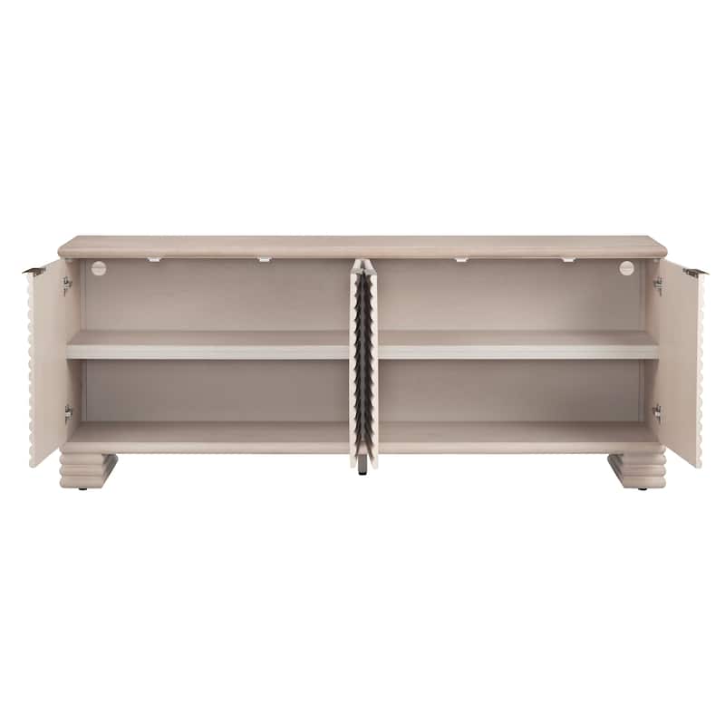 80.12 in. Cream Solid Wood 4 Door Media Credenza_Sideboard
