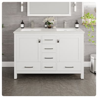 London 48"W DS Bath Vanity with Carrara Quartz Top & Porcelain Sink