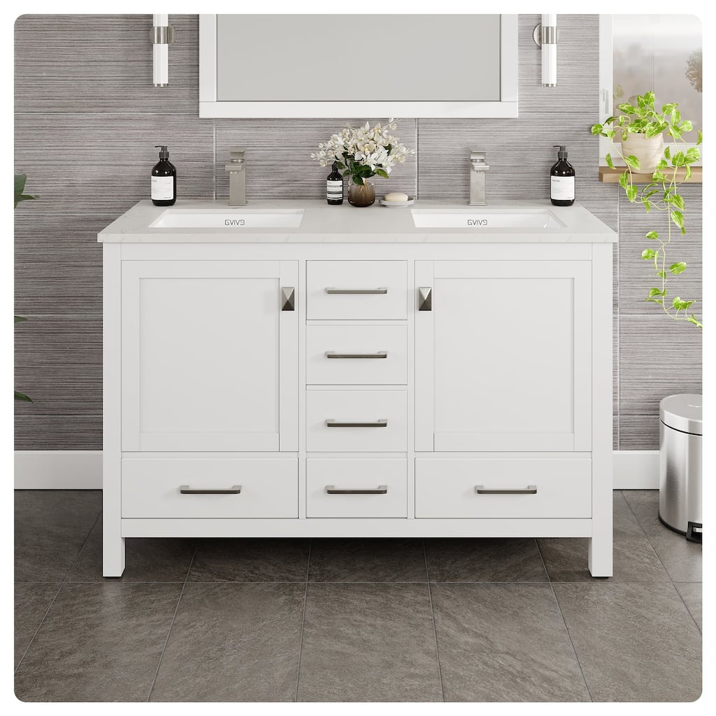 London 48"W DS Bath Vanity with Carrara Quartz Top & Porcelain Sink