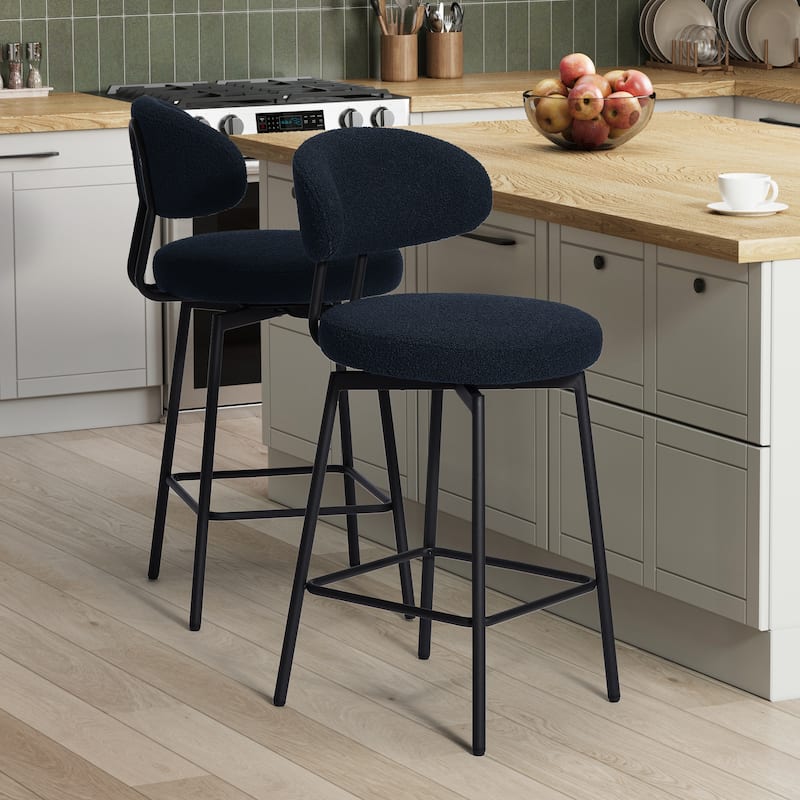 Bayville 27 Inch Faux Shearling Fabric Upholstered Swivel Counter Stool (Set of 2)
