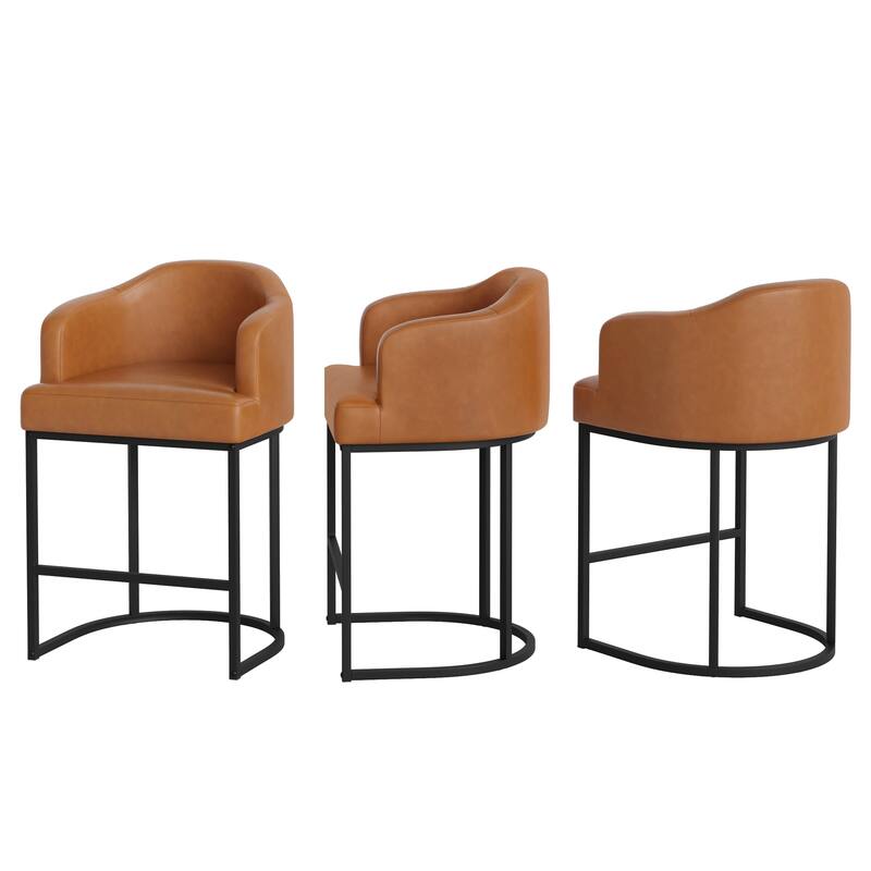 26.in Modern Set of 3 Barstool Fabric/Leather Upholstered Counter Height Stool with Metal Frame for Kitchen Island