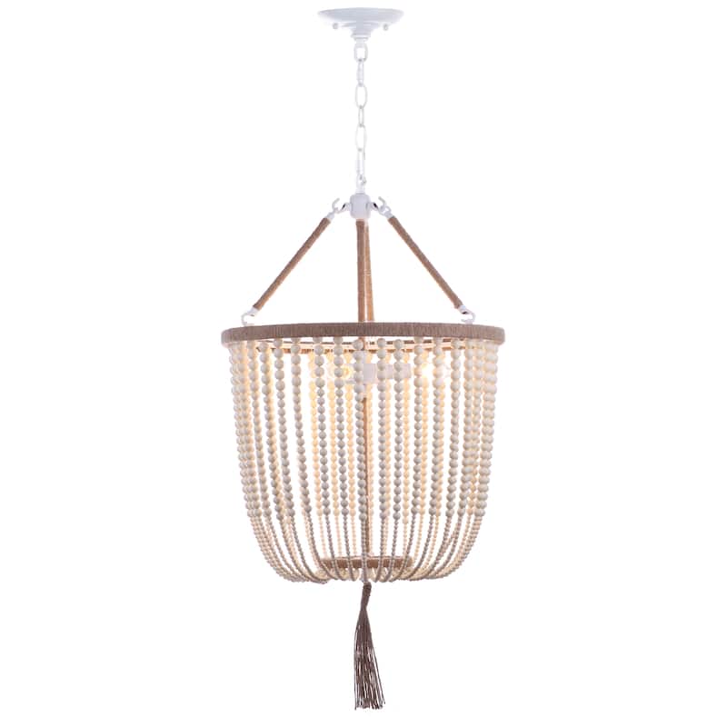 SAFAVIEH Lighting Angie Beaded 3-light Cream Adjustable Pendant Lamp - 18"W x 18"D x 108"H