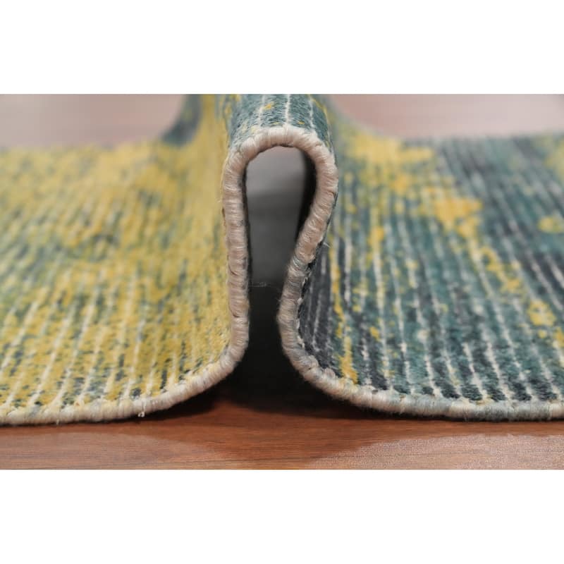 Hand Knotted Oriental Viscose Silk Carpet Modern All-Over Yellow & Gold Abstract Area Rug - 4' 0'' X 2' 0''