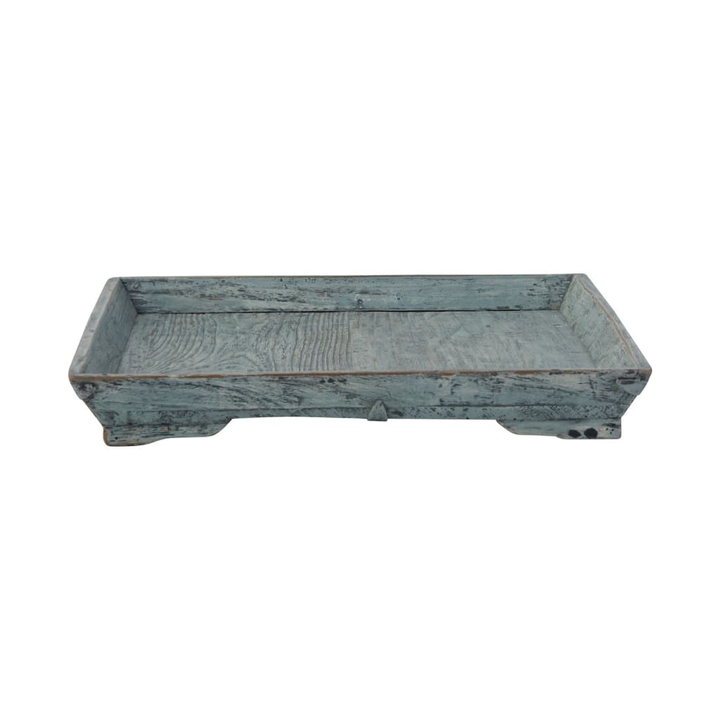 Artissance 28" Reclaimed Wood Tray With Weathered Soft Aqua Wash