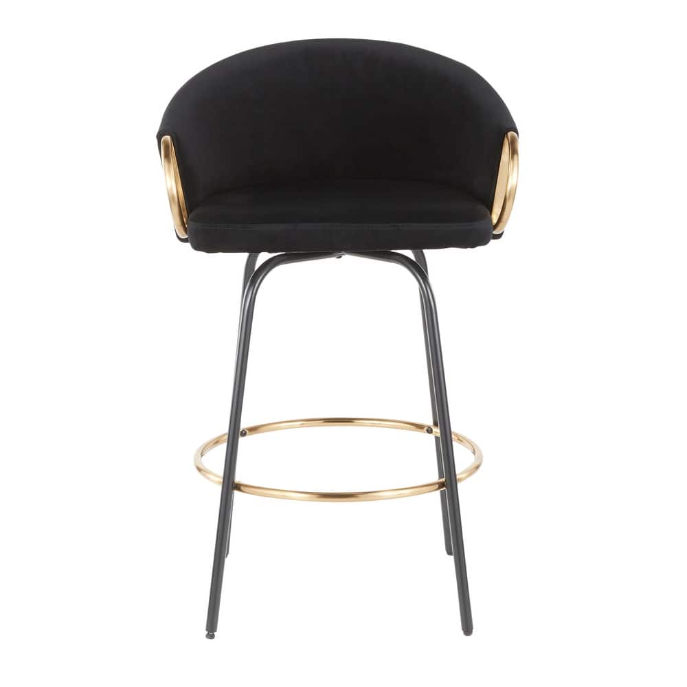 Silver Orchid Battista 26" Fixed-Height Counter Stool with Black Metal Legs & Gold Footrest (Set of 2)