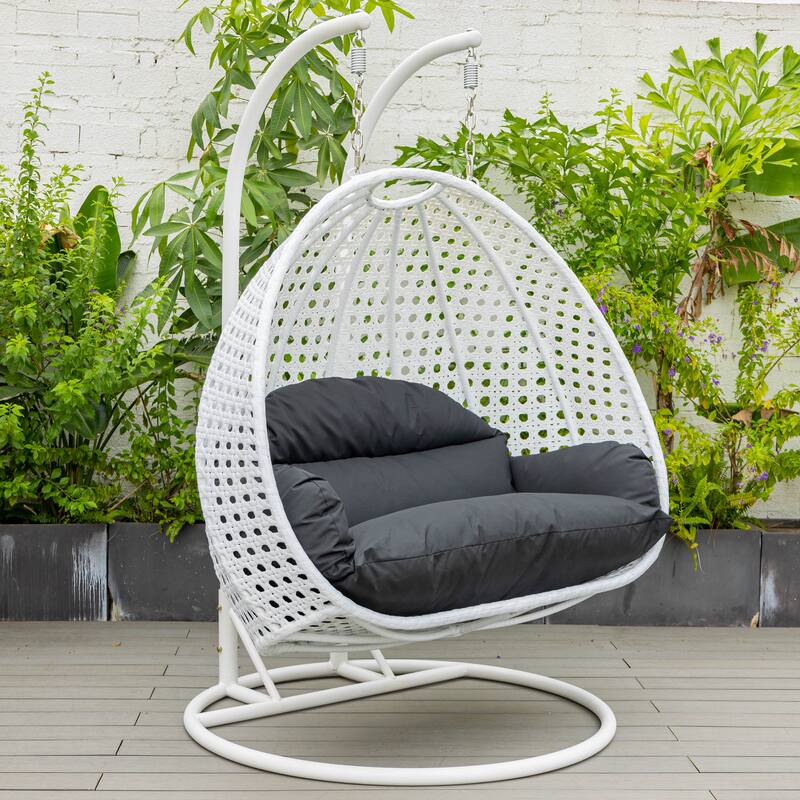 Egg Shaped 2-Person Swing Chair Set with Iron Stand Removable and Washable Cushion for Indoor Outdoor