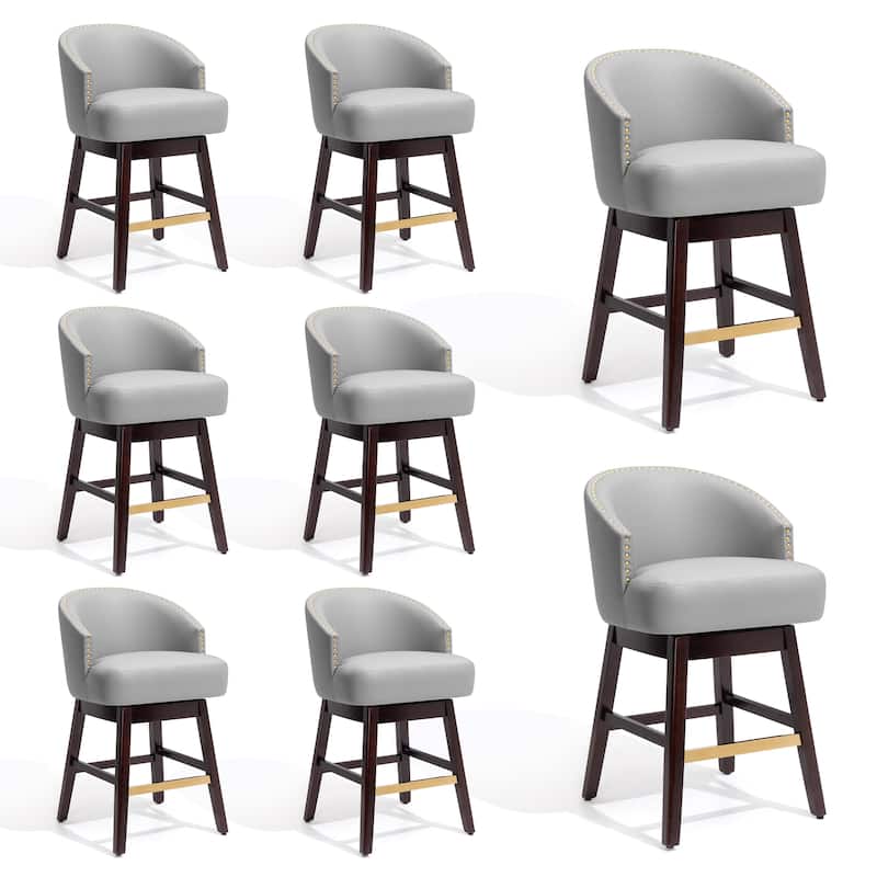 Bar Stools PU Leather / Linen Fabric Upholstered Solid Wood Swivel Barstool Set of 2/4 - Set of 8 - Light Grey - 26.4 inches seat height - Counter Height