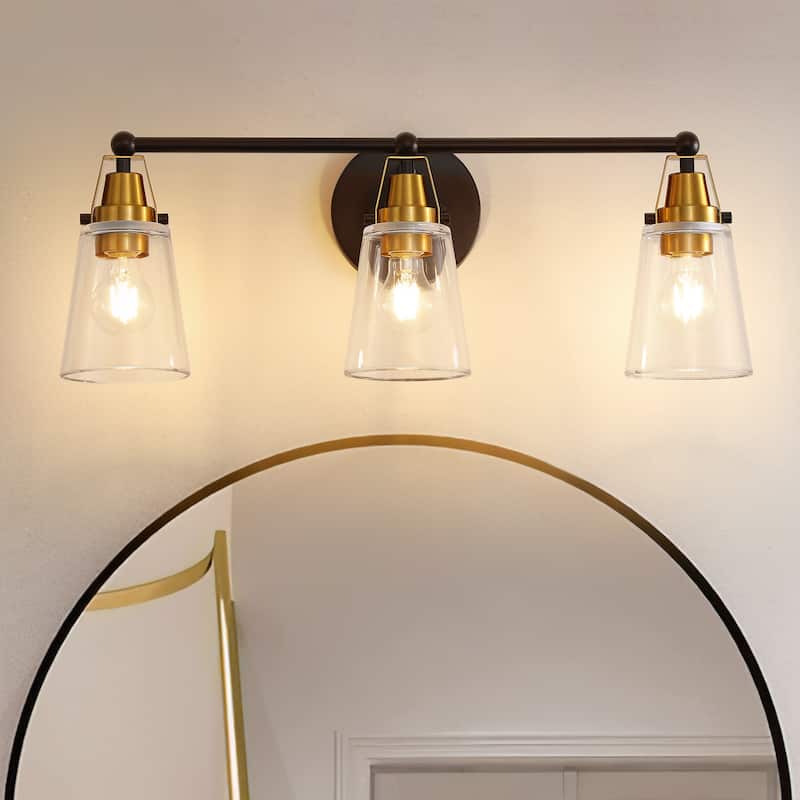 26.2 in. 3-Light Indoor Modern Brushed Nickel Vanity Light with Clear Glass Finish - B