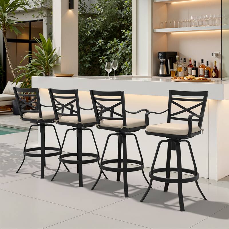 Outdoor Indoor Patio Bar Stools Aluminum Swivel Bar Chair with Sunbrella Cushion