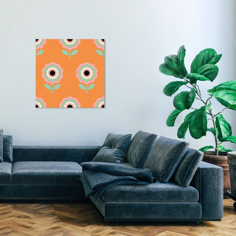 Wynwood Studio Canvas Floral and Botanical Pop Garden II Orange and Apricot Vintage Wall Art Canvas Print - 30 x 30