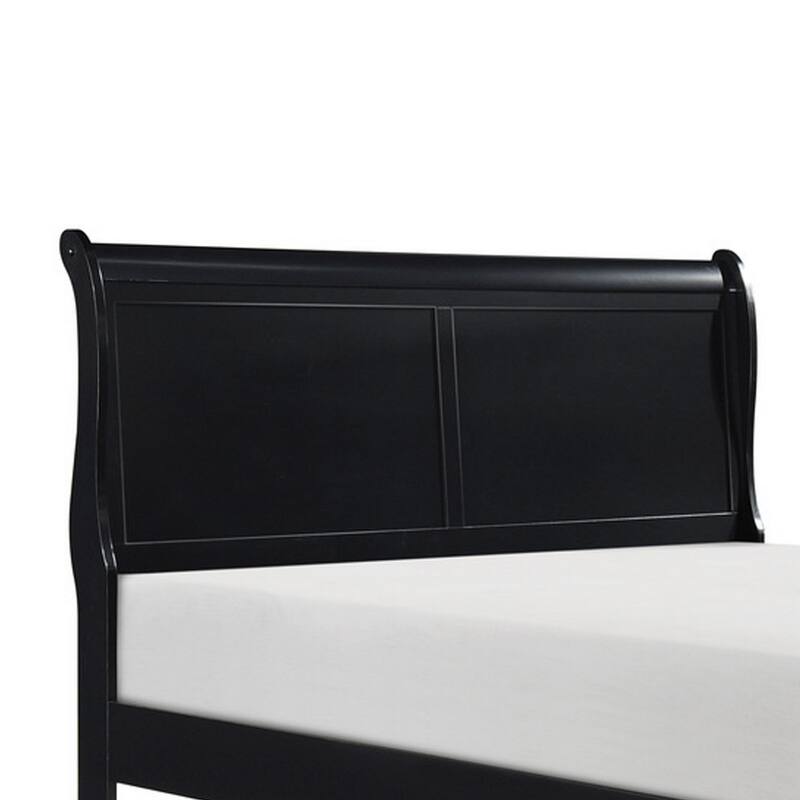Gage Traditional Queen Size Sleigh Bed, Wood Frame, Bold Jet Black Finish