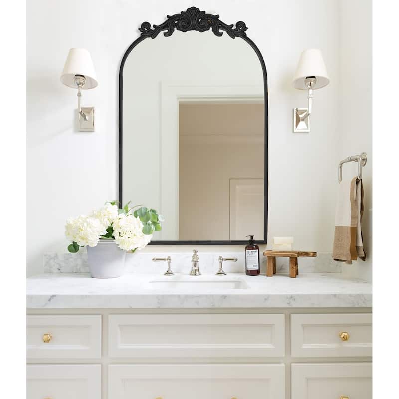 Traditional Arch Mirror, Antique Gold Mirror, Carved Elegant Arch Bathroom Mirror, 19"x 30" - 19W * 30H Inches
