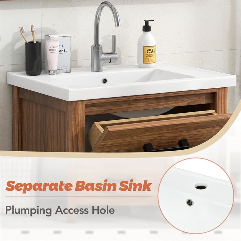 Bathroom Vanity 24 Inch, Small Bath Vanity with Sink, Modern Sink Cabinet, Free Standing Bath Vanity Combo with with 3 Drawers