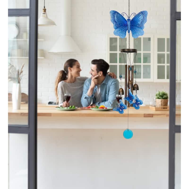 CoTa Global Blue Garden Butterfly Wind Chime – Glass and Metal Chime - 35 inches