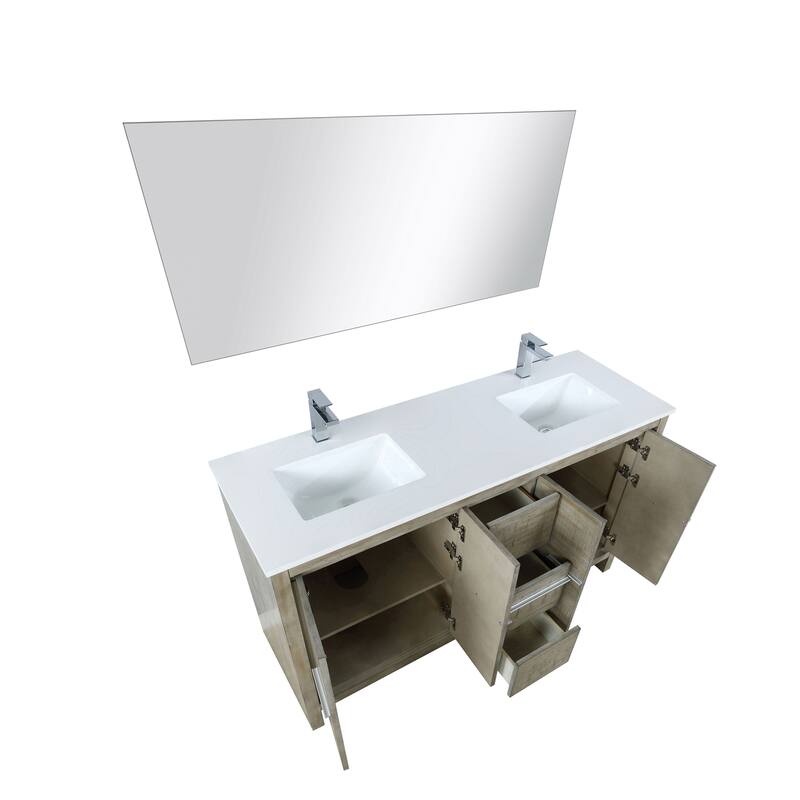 Lafarre 30 in W x 20 in D Rustic Acacia Bath Vanity, White Quartz Top, Brushed Nickel Faucet Set and 28 in Mirror