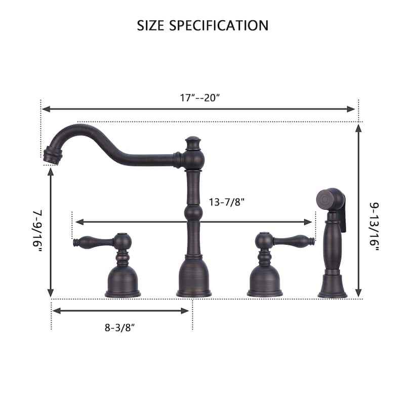 Two-Handles Widespread Kitchen Faucet with Side Sprayer