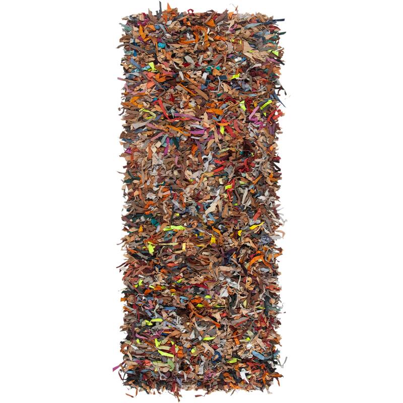 SAFAVIEH Handmade Leather Shag Doinita Modern Decorative Rug - 2'3" x 11' Runner - Multi
