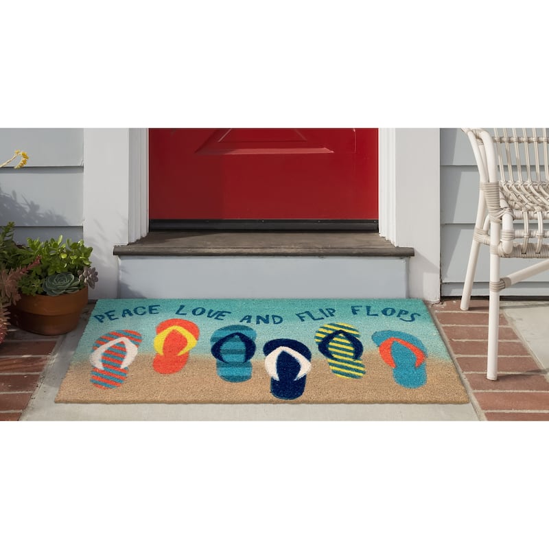 Liora Manne Natura Flip Flops Outdoor Mat Cool 24"x36" - 2'x3' - 2'x3' - Blue