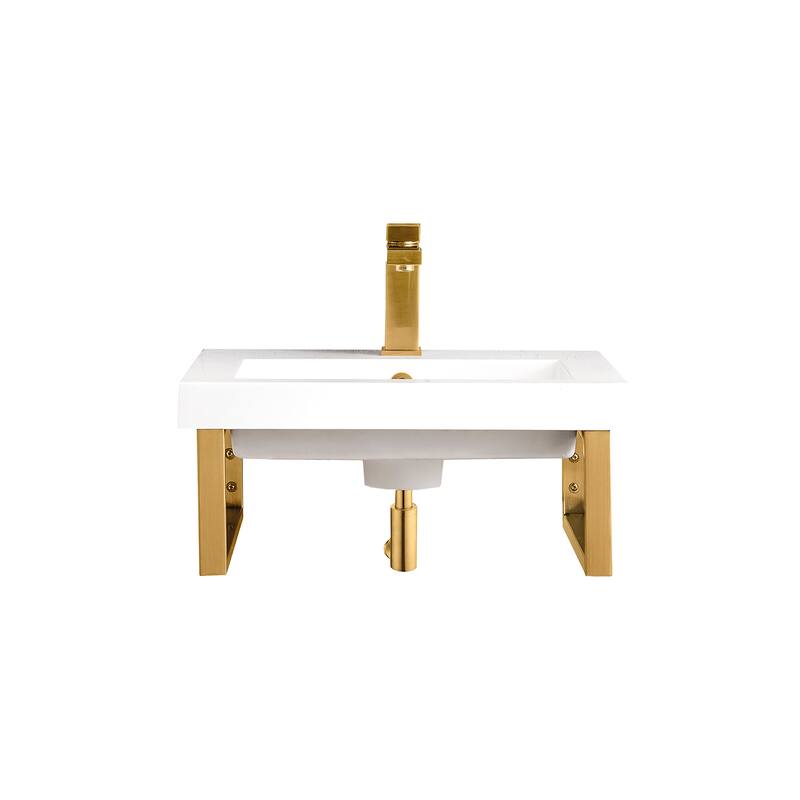 Two Boston 15 1/4" Wall Brackets, Brushed Nickel w/20" White Glossy Composite Countertop - Radiant Gold