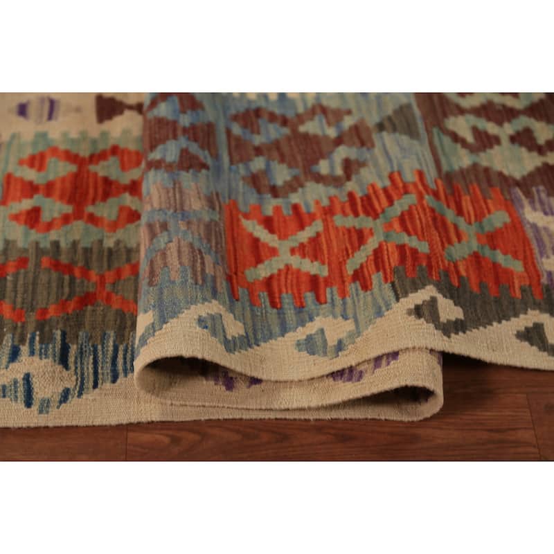 Kilim Oriental Area Rug Flatweave Tribal Multi-Color Wool Carpet - 9'10"x 12'10"