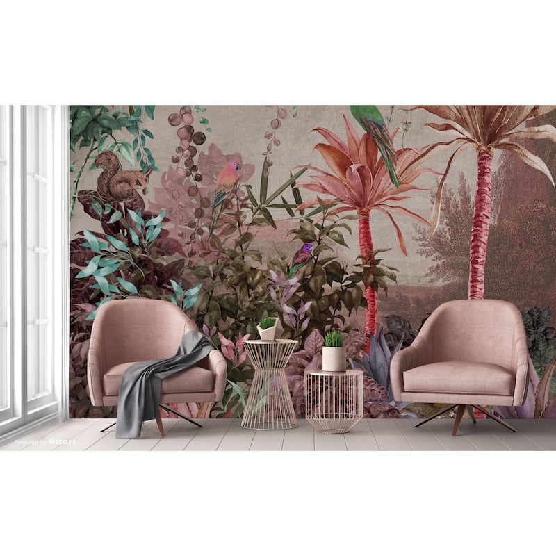 Enchanted Jungle Wallpaper Mural Tropical Birds and Foliage