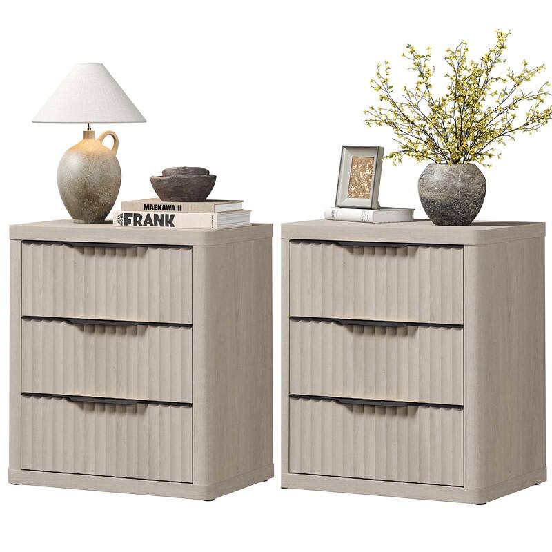 Versatile Retro Nightstand 3 Drawers Wavy Design
