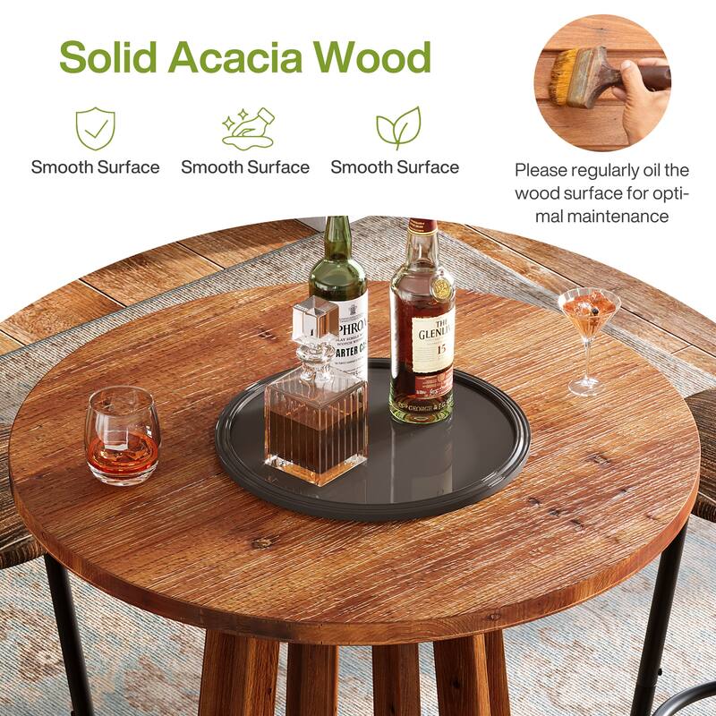 37" H Modern Round Solid Wood Bar Table