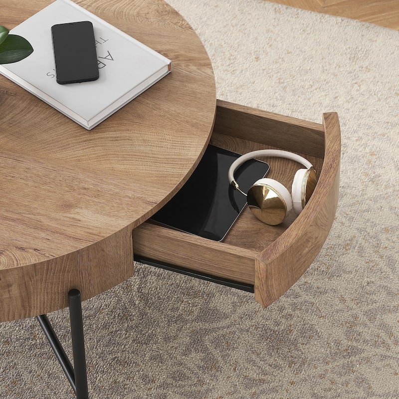 Round Coffee Table with Storage with Drawers Farmhouse Circle Table