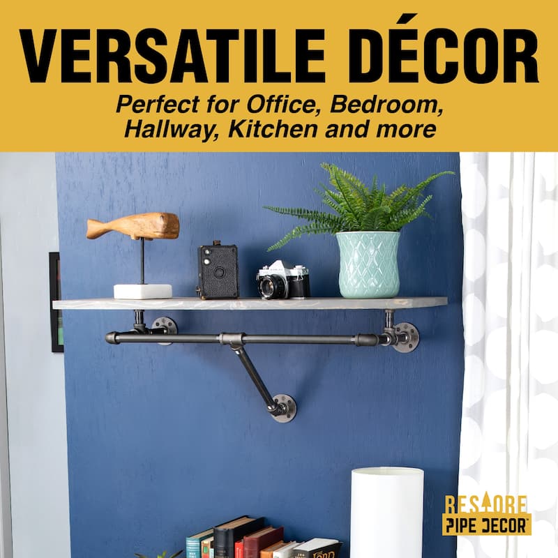 PIPE DECOR 36" Wall Mounted Clothing Rack with Wood Shelf and Industrial Steel Pipe