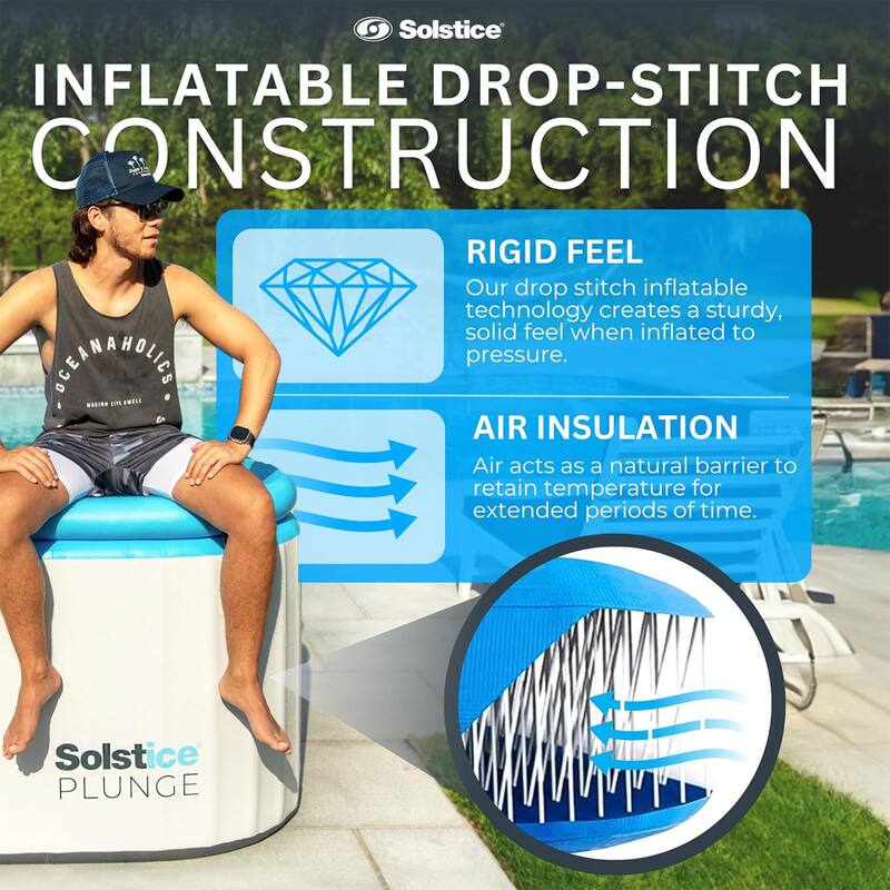 Solstice Plunge 100 Gallon Inflatable Insulated Ice Bath Tub with Lid, White - 30