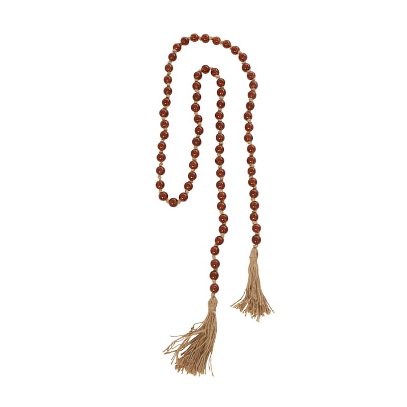 Glass Handmade Round Long Beaded Garland with Tassel with Knotted Brown Jute