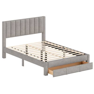 Gymax Queen Size Bed Frame w/Storage Drawer & Vertical Channel