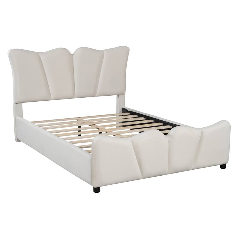 HomeRoots Beige Tufted Velvet Upholstered Full Bed Frame