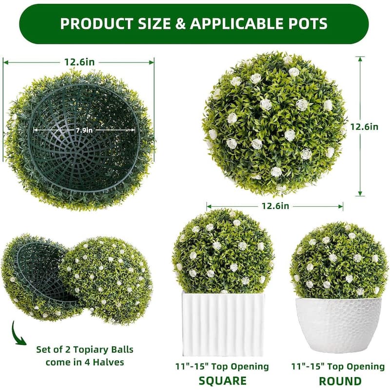 4 Pack 12.5" Artificial Flowers Topiary Balls for Home Decor, Wedding - 12.6 inch