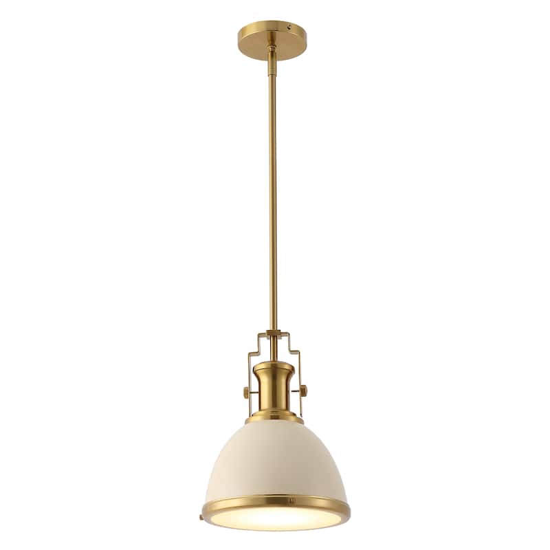 Deere Adjustable Iron/Glass Vintage LED Dome Pendant, by JONATHAN Y - 10.00 - Brass Gold/Almond