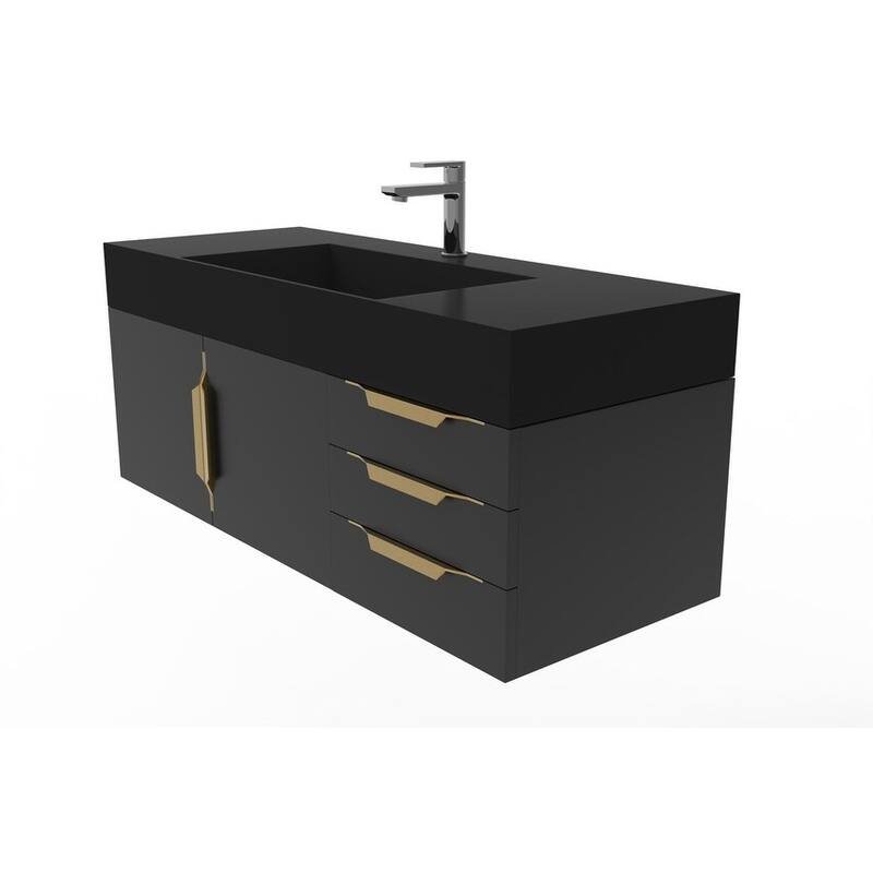Amazon 48" Wall Mounted Bathroom Vanity Set w/ Black Top