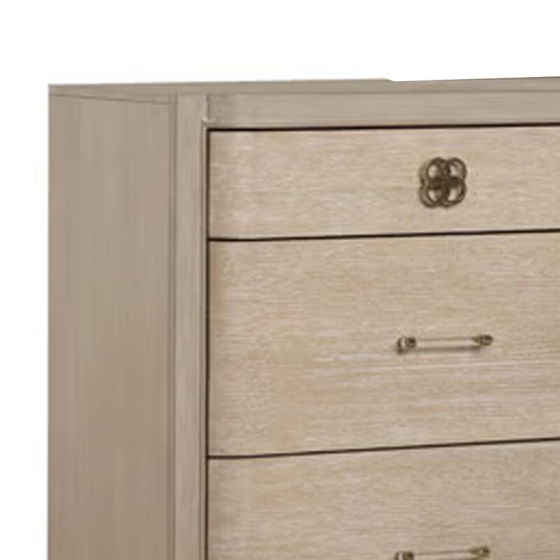 Fea 6 Drawer Wide Dresser, Natural Oak Brown Solid Wood, Acrylic