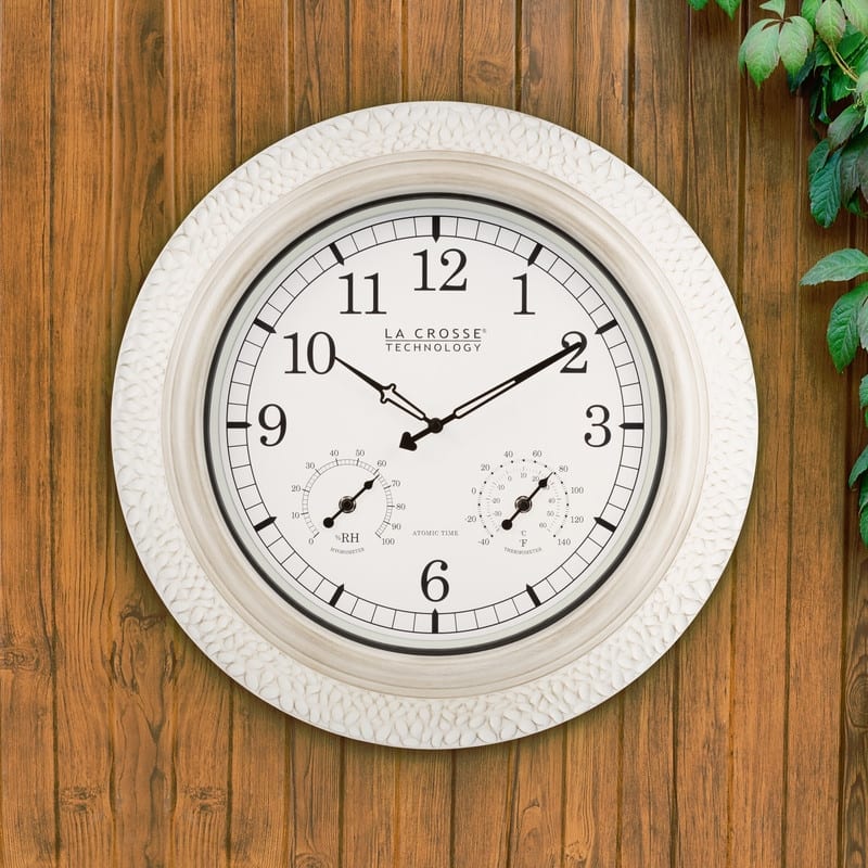 La Crosse 433-29917-INT 21" Outdoor Atomic White-Wash Metal Wall Clock