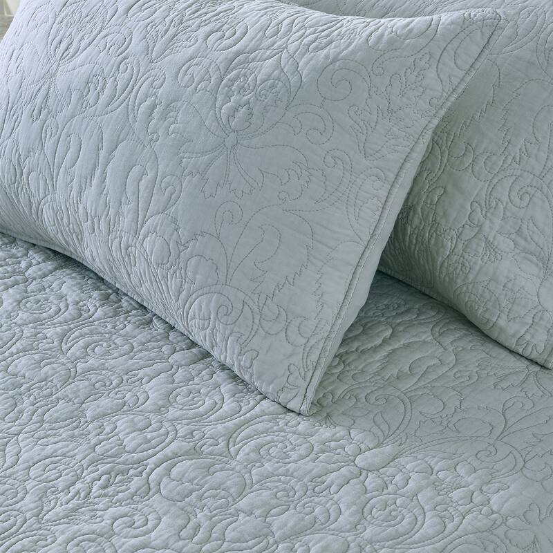 Patina Vie Maison 100% Cotton Stitched 3 Piece Quilt and Sham Set