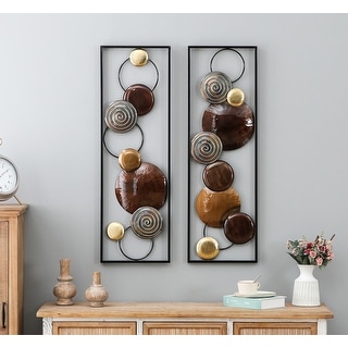 Set of 2 Modern Gold and Brown Metal Wall Panels