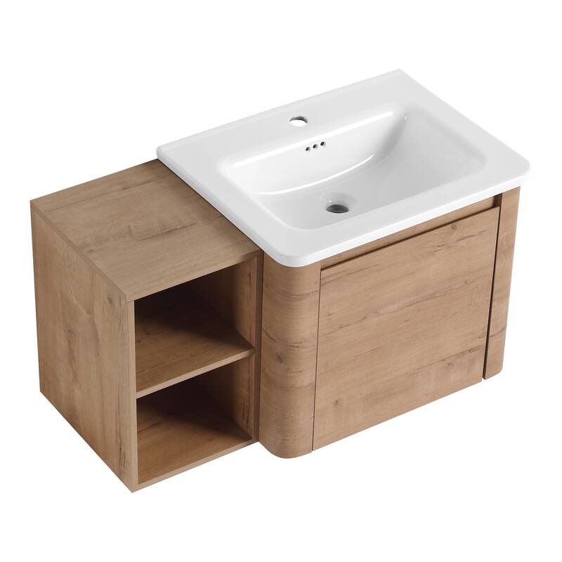 Floating Bathroom Vanity with Sink, Wall-Mounted Bathroom Storage Cabinet, Vanity Cabinet & Ceramic Sink Set