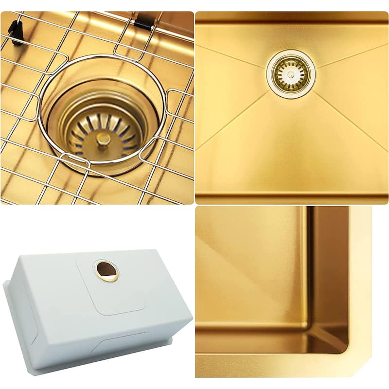 HomeRoots 10" X 33" Gold Stainless Steel Undermount Kitchen Sink - 33.00 in. x 10.00 in. x 18.00 in.