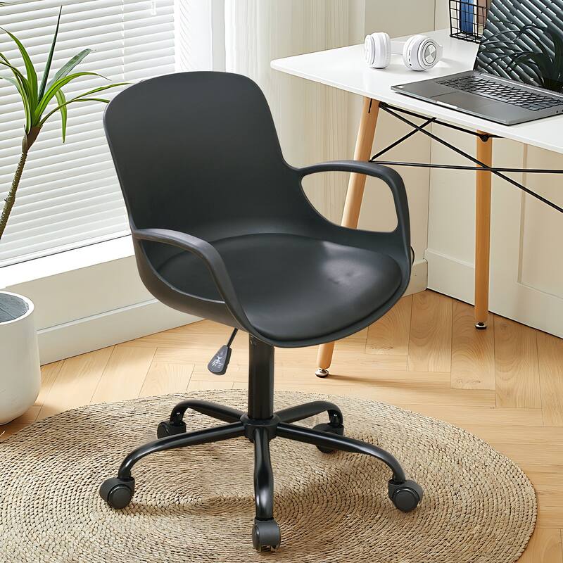 Javlergo Black PP Office Chair PU Leather Seat Swivel Chair with Armrests Adjustable Height Desk Chair for Office Home Study - Black