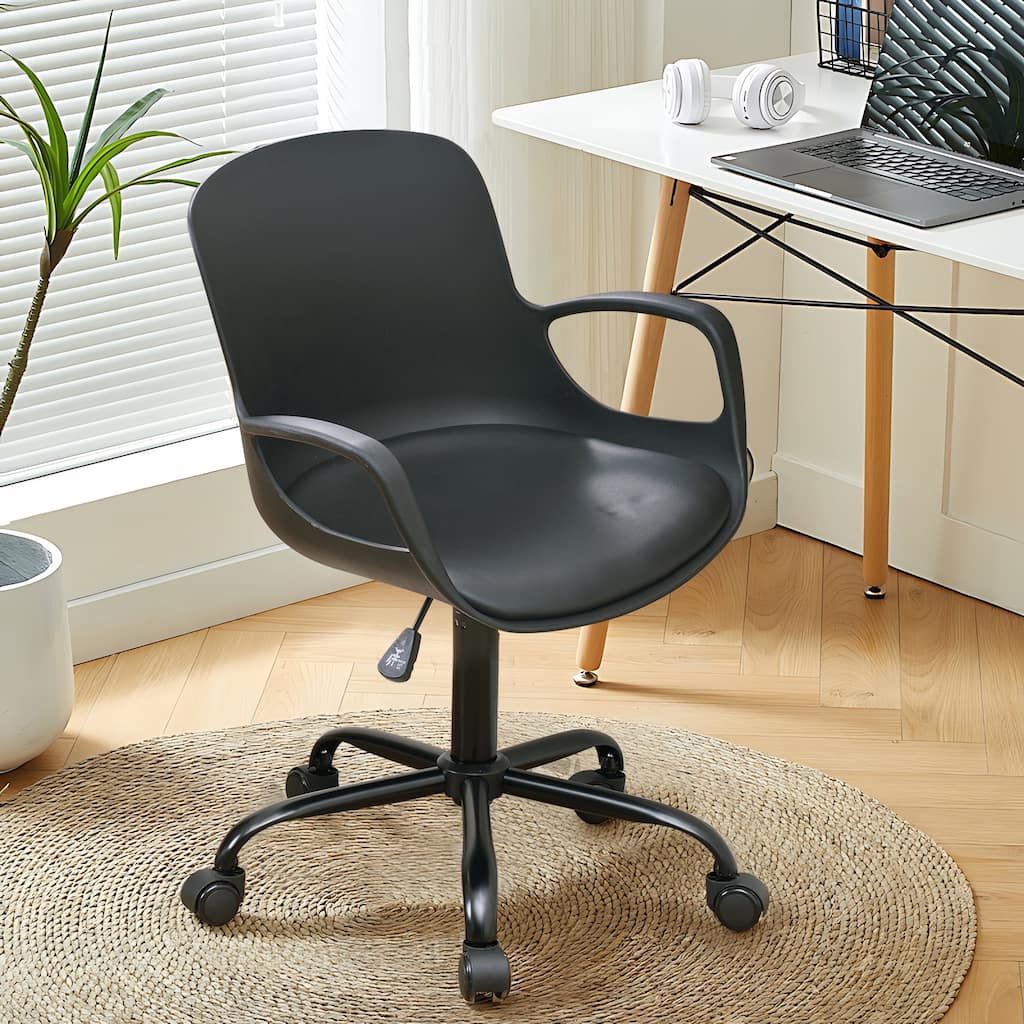 Javlergo Black PP Office Chair PU Leather Seat Swivel Chair with Armrests Adjustable Height Desk Chair for Office Home Study